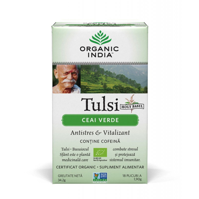 Ceai Verde Tulsi (Busuioc Sfant) cu Ceai Verde| Antistres Natural & Vitalizant Plicuri